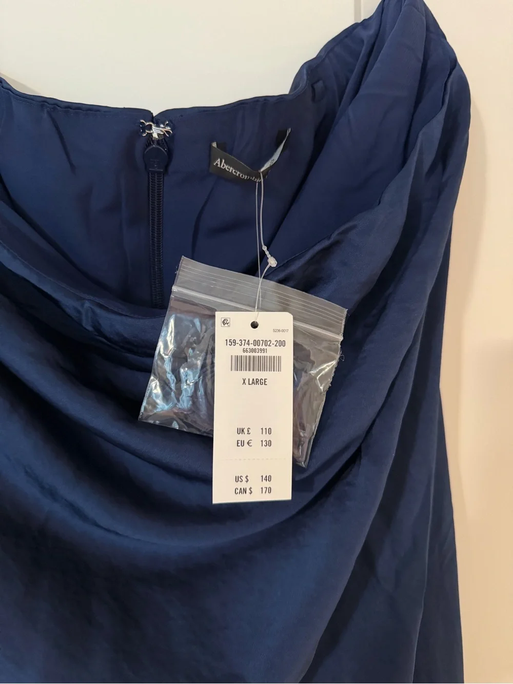 Abercrombie & Fitch Strapless Navy Maxi Dress with scarf NWT